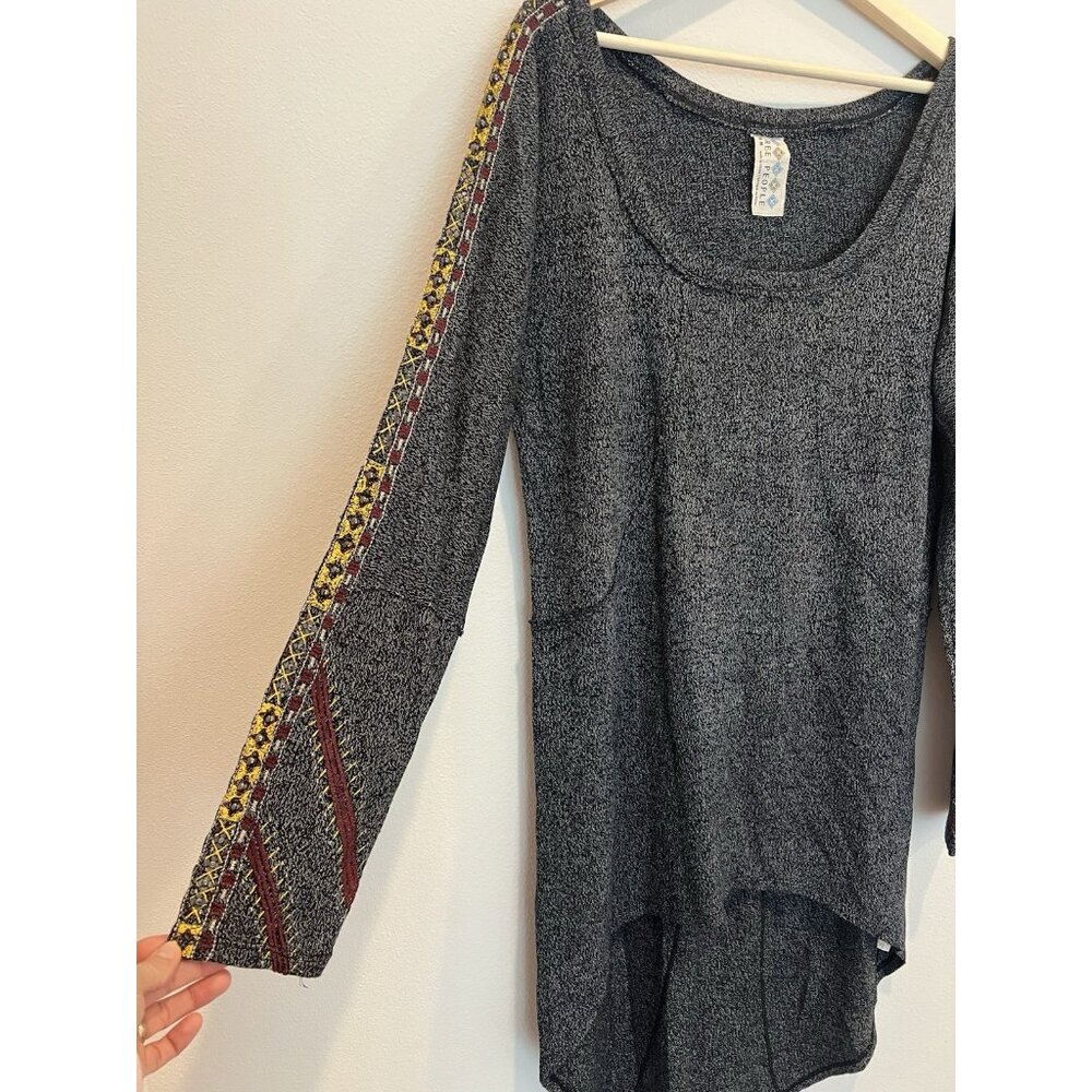 Free People Women Dress Tunic Medium Gray Boho Stretch Embroidery Wool Blend - Picture 10 of 11